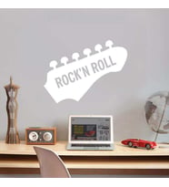 Rock'n Roll Music Dekoratif Genç Odası Duvar Sticker, Çıkartma Beyaz