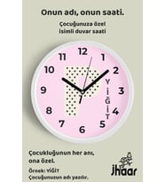 İsme Özel P Harfli Pembe Çocuk Odası Duvar Saati Orta Boy 30 cm Beyaz Camlı Sessiz