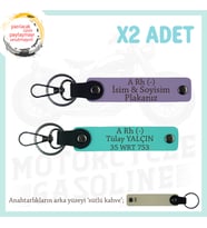 Motosiklet Aşıkları İçin, İsim Plaka ve A Rh (-) Kan Grubu, Acil Durum x2 Anahtarlık, Mor-Turkuaz-SK