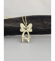 Minnie Mouse Detaylı Disney Font Harf Kolye 925K Gümüş (Gold)