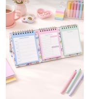 Masaüstü Planner Takvim (3 Bölmeli) - Haftalık ve Günlük Liste, Not Sayfaları (Mor)