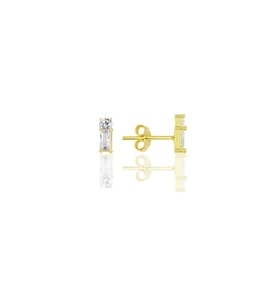 Gümüş altın yaldızlı baget kesim zirkon taşlı küpe SGTL12066GOLD