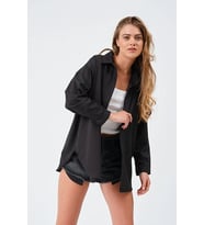 Kadın Siyah Oversize Basic Uzun Gömlek