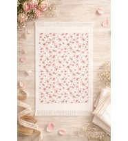 %100 Pamuk Saçaklı Dijital Baskı El&Yüz Havlusu 40x60 cm–Yumuşak Doku,Yüksek Su Emici Mutfak Havlusu (Bej - Pembe)