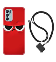 Oppo Reno 6 Kılıf Resimli Boyun Askılı İpli Desenli Silikon Series Red 1829