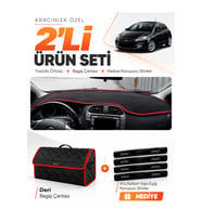 FIAT BRAVO (2007-2014) Uyumlu Torpido Örtüsü + Deri Bagaj Çantası + Sticker Seti - Siyah Kırmızı