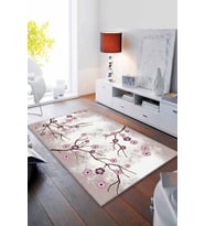 Mürdüm Çiçekli Kaymaz Taban Makinede Yıkanabilir Halı FW005 - 100 x 160 cm