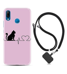 Huawei P20 Lite Mate 10 20 Lite Pro P40 Lite KılıfBoyun Askılı Silikon Pink Cat Heart 1303
