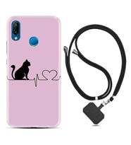 Huawei P20 Lite Mate 10 20 Lite Pro P40 Lite KılıfBoyun Askılı Silikon Pink Cat Heart 1303