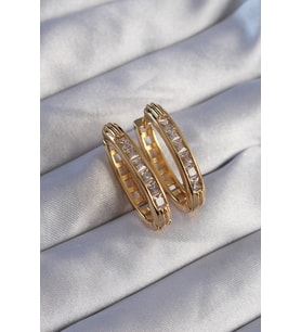 Pirinç Gold Renk Zirkon Taşlı Oval Model Küpe TJ-BKP9079