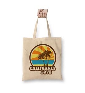 California Love Retro Palm Trees Summer Beyaz Bez Çanta Uzun Saplı Alışveriş Çantası Plaj Çantası