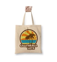 California Love Retro Palm Trees Summer Beyaz Bez Çanta Uzun Saplı Alışveriş Çantası Plaj Çantası