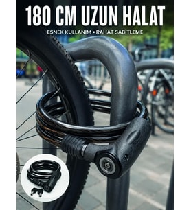 Motosiklet, Bisiklet ve Elektrikli Scooter İçin Ağır Hizmet Tipi Çelik Halat Kilidi