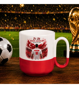 BK Gift Kişiye Özel Türkiye Taraftar Temalı 2026 Dünya Kupası Tasarımlı Kırmızı Joyful Kupa Bardak -2, Tek Yürek Milli Takım Ruhu