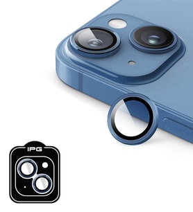 iPhone 14 / 14 Plus için IPG ProLENS Kamera Lens Koruyucu Alüminyum CD Çerçeveli, Kırılmaz Cam (Açık Mavi)