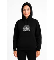 Üç İplik Kapüşonlu Ön Ve Arka Baskılı SweatShirt Hoodie - Siyah