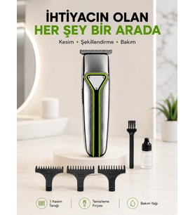 Lexroo Profesyonel Saç Sakal Tıraş Makinesi T Bıçaklı Şarjlı Kablosuz 3 Taraklı Erkek Bakım Seti