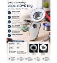 Kalemhane Şarlı Typ c Girişli Tamirci Mercek Lup Büyüteç