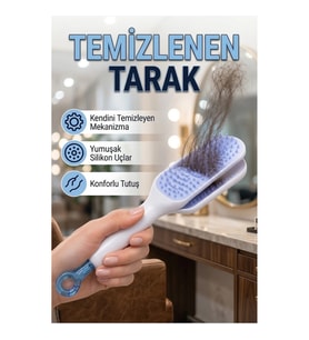 Kendi Kendini Temizleyen Silikon Uçlu Saç Tarağı – Anti-Statik ABS Gövde 22x4 cm