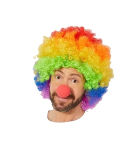 Rengarenk Gökkuşağı Afro Bonus Peruk ve Kırmızı Renk Sünger Burun 120 gr (5343)