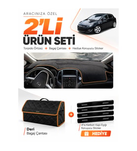 e-biz OPEL ASTRA J (2009-2020) Uyumlu Torpido Örtüsü + Deri Bagaj Çantası - Siyah-Kahverengi - OP004