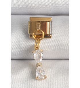 316L Çelik Gold Renk Sallantı Zirkon Taşlı Kurdele Model Nomination Charm 5886 - SSSSSS2852-413