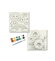 Okul Etkinliği-2'li Tuval Boyama Seti. 20x20 Cm Uv Baskı 6 Akrilik Boya 1 Fırça-model-279