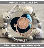 Sahi Aksesuar İsimli Bebek Emzik Zinciri ve İsimli Silikon Emzik Seti