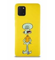 Samsung Galaxy A81 Soft Premier Kapak Squidward Dokunaç Tasarımlı Silikon Kılıf - Sarı (Şeffaf)