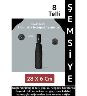 Kompakt Çanta Boy Seyahat Tipi Dayanıklı Otomatik Açma Kapama Güçlendirilmiş 8 Telli Kılıflı Şemsiye