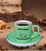 BK Gift Yıkılmadım Dinleniyorum Tasarımlı Mat Yeşil Renk Türk Kahvesi Fincanı-1, Renkli Türk Kahvesi Fincanı
