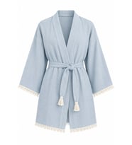 Kimono Müslin 2 Katlı Peştemal Bornoz (Beden L-XL)
