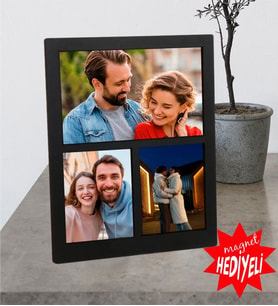 Kişiye Özel Masaüstü 3 Fotoğraflı Ahşap Mdf Resimli Kolaj Çerçeve MAGNET HEDİYELİ