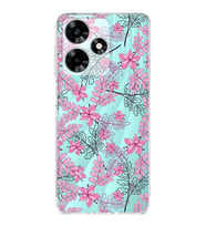 PrintiFy İnfinix Hot 30 Uyumlu Kamera Korumalı Floral Pembe Tasarımlı Şeffaf Silikon Kılıf
