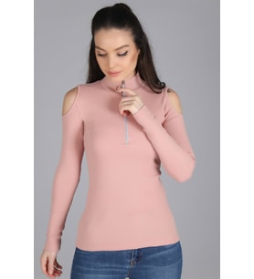 Sweetness Kadın Pudra Omuz Dekolteli Fermuarlı Kaşkorse Bluz