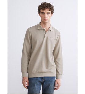 LCWAIKIKI Classic Bej Polo Yaka Uzun Kollu Erkek Sweatshirt