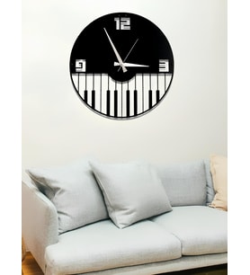 ALPHA METAL DESIGN Piyano Desenli Duvar Saati - 41X41 Cm Metal Duvar Saati - Siyah Duvar Saati AMD3050
