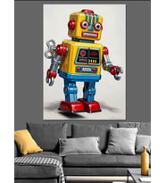 Renkli Teneke Oyuncak Robot Dekoratif Kanvas - Mdf Ahşap Tablo
