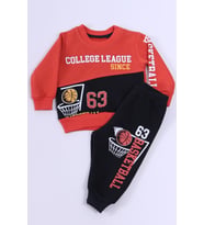 ERKEK BEBEK 3 İPLİK EŞOFMAN TAKIMI BASKETBOL BASKILI A45 (Kiremit)