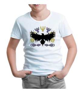 Raven Silhouette with Viking Symbols Beyaz Çocuk Tshirt