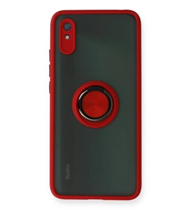 Durukar® Redmi 9A Kılıf Montreal Yüzüklü Silikon Kapak - Kırmızı