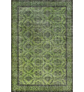 Yeşil Canlı Yeşil Eskitme Halı Dijital Baskılı Salon Halısı Çiçek Desenli Modern