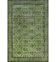 Yeşil Canlı Yeşil Eskitme Halı Dijital Baskılı Salon Halısı Çiçek Desenli Modern