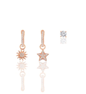 Gümüş rose zirkon taşlı yıldız, güneş ve tektaşlı kombin küpe SGTL12106ROSE