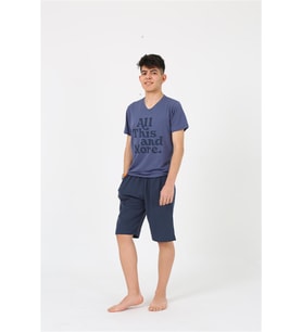Akbeniz Erkek Genç Garson Boy Kısa Kol Lacivert Penye Şortlu Pijama Takımı 20377