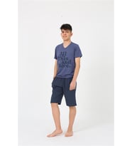 Akbeniz Erkek Genç Garson Boy Kısa Kol Lacivert Penye Şortlu Pijama Takımı 20377