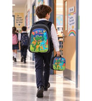 Dinozor Lüks Simli 2'li Set İlkokul Okul Çantası ve Beslenme Çantası Sırt Çantası 40 x 27 x 15