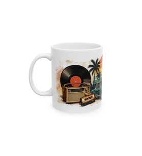 Retro Nostalji Temalı A Sınıf Porselen Kupa Vintage Müzik ve Klasik Araç Tasarımlı 330 ml KF07102619