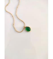 Kadın 316L Paslanmaz Çelik Gold Otantik Haki Yeşili Cam Top Zincir Minimal Sade Kolye (Haki-Yeşil)