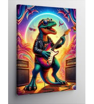 Kanvas Tablo Elektro Gitar Çalan Dinozor
